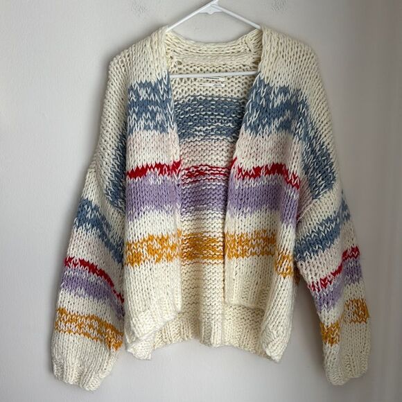 Anthropologie Grazia Chunky Striped Cardigan Sweater Size XS/S Colorful Knit EUC - Picture 1 of 13